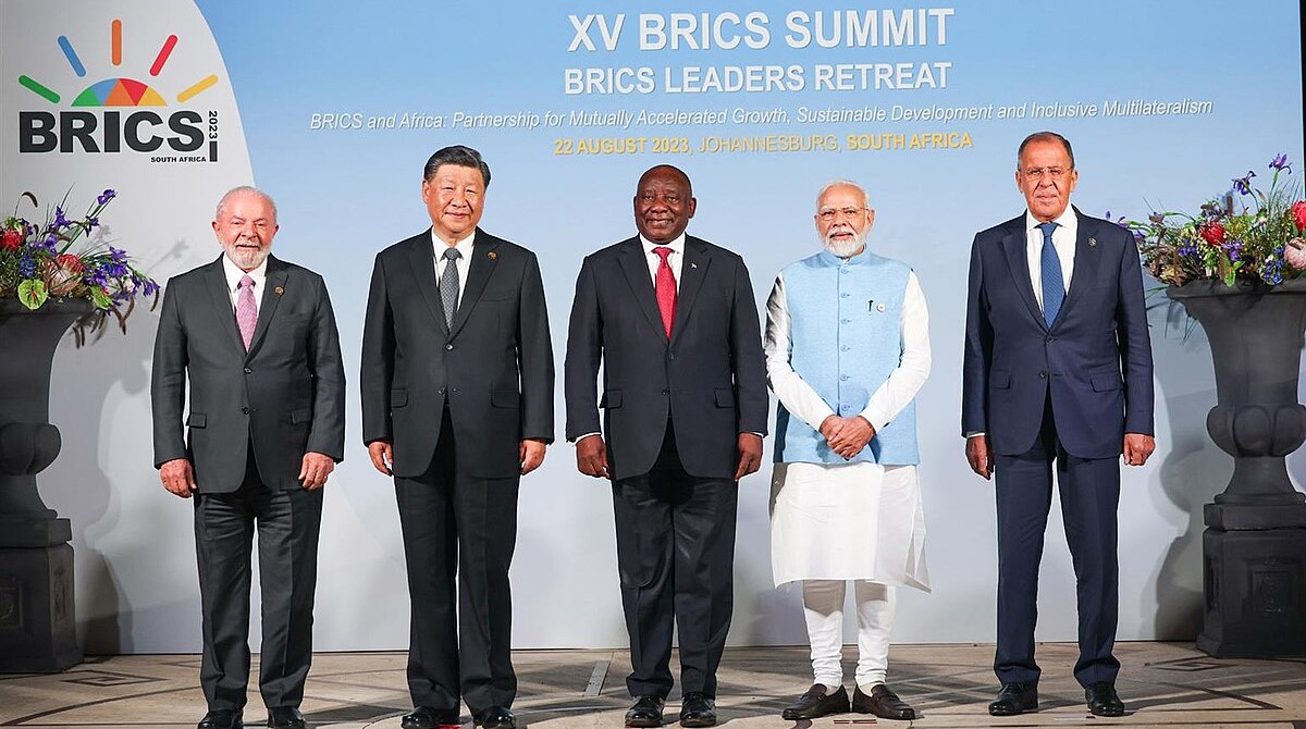 Ritratto di gruppo dei 5 leader dei paesi BRICS