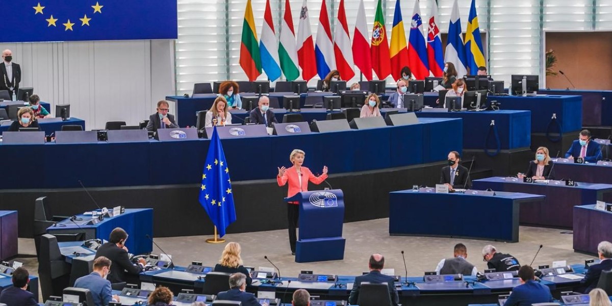 Ursula von der Leyen metre parla davanti al parlamento UE
