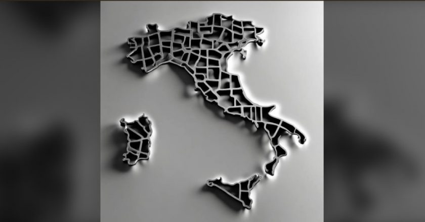 Mappa dell'Italia in acciaio