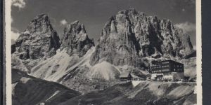 Cartolina d'epoca delle Dolomiti: Rifugio Maria Flora Passo Sella