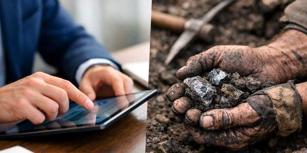 Mani di un manager e mani di un minatore