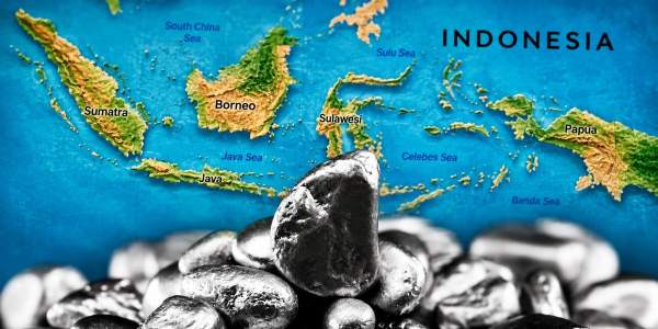 Nichel con sullo sfondo la mappa dell0Indonesia